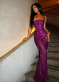 Modest Sheath Spaghetti Straps Grape Sequin Formal Gown 23rd Birthday Dress Prom Dresses 20th Birthday Outfits HZ1121