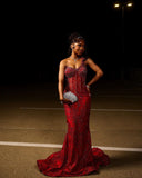 Sexy Mermaid One Shoulder Burgundy Sequin Formal Gown 23rd Birthday Dress Prom Dresses Black Girl 20th Birthday Outfits HZ1121