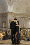 Classy Sheath Strapless Black Slit Long Prom Dresses Formal Gown Summer Wedding Guest Dresses Wedding Guest Outfit HZ1121