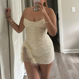 Simple Sheath Strapless Sequin White Summer Birthday Dresses For Teens Hoco Dress Mini 18th Birthday Outfit Cocktail Dresses HZ1121