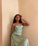 Vintage Mermaid Sweetheart Sage Green Satin Long Prom Dresses Party Dress Black Girl Outfits Graduation Dresses HZ1121