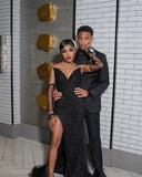 Vintage Mermaid V Neck Black Pearls Slit Sleeveless Long Prom Dresses Party Dress Black Girl Birthday Outfits Graduation Dresses HZ1121
