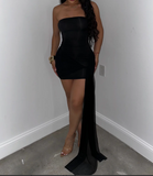 Sexy Sheath Strapless Black Satin Short Little Black Dress Homecoming Dresses Summer Hoco Dresses Cocktail Dress Birthday Outfits HZ1121