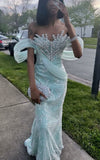 Classy Mermaid Sweetheart Mint Green Silver Beads Sleeveless Sequin Long Prom Dresses Party Dress Birthday Outfits Graduation Dresses HZ1121