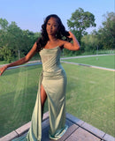 Classy Mermaid Strapless Black Girls Satin Long Prom Dresses Party Dress Birthday Outfits Graduation Dresses HZ1121