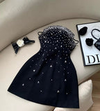 Pretty A line Spaghetti Straps Black Silver Beads Summer 16th Birthday Dresses For Teens Hoco Dress Mini 18th Gold Birthday Outfit Cocktail Dresses For Women HZ1121
