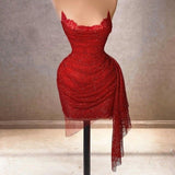 Pretty Sheath Strapless Red Sequin Summer 16th Birthday Dresses For Teens Hoco Dress Mini 21st Birthday Outfit Cocktail Dresses For Women HZ1121