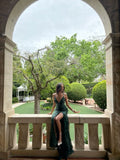 Sexy Mermaid Spaghetti Straps Green Slit Sleeveless Prom Dresses Party Dress Summer Birthday Outfits Birthday Dresses HZ1121