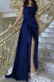 Classy Mermaid Strapless Royal Blue Slit Long Prom Dresses Formal Gown Summer Wedding Guest Dress Wedding Outfits For Guest HZ1121