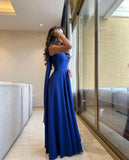 Classy A line Strapless Royal Blue Chiffon Long Prom Gown Summer Wedding Guest Dress Bridal Guest Dresses Wedding Outfits For Guest HZ1121