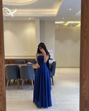 Classy A line Strapless Royal Blue Chiffon Long Prom Gown Summer Wedding Guest Dress Bridal Guest Dresses Wedding Outfits For Guest HZ1121