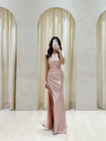 Classy Sheath Strapless Sequin Pink Slit Long Prom Gown Summer Wedding Guest Dress Bridal Guest Dresses Wedding Outfits For Guest HZ1121