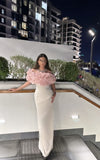Classy Sheath Off The Shoulder Ruffles Pink Prom Gown Summer Wedding Guest Dress Bridal Guest Dresses Wedding Outfits For Guest HZ1121