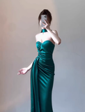 Classy Sheath Sweetheart Slit Satin Ruffles Long Prom Dresses Formal Gown Summer Wedding Guest Dresses Wedding Guest Outfit HZ1121