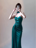 Classy Sheath Sweetheart Slit Satin Ruffles Long Prom Dresses Formal Gown Summer Wedding Guest Dresses Wedding Guest Outfit HZ1121