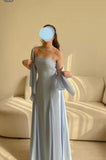 Modest A line Spaghetti Straps Light Blue Formal Prom Gown Summer Wedding Guest Dress Bridal Guest Dresses Wedding Outfits For Guest HZ1121