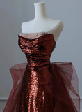 Modest Mermaid Strapless Burgundy Sequins Formal Gown 20th Birthday Dress Prom Dresses 18th Birthday Outfits HZ1121