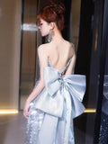 Classy Mermaid Strapless Silver Sequin Long Prom Gown Summer Wedding Guest Dress Bridal Guest Dresses Wedding Outfits For Guest HZ1121