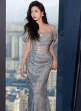 Classy Sheath Off The Shoulder Sequin Long Prom Dresses Formal Gown Summer Wedding Guest Dresses Wedding Guest Outfit HZ1121