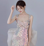 Classy Mermaid Straps Sequin Long Prom Dresses Formal Gown Summer Wedding Guest Dresses Wedding Guest Outfit HZ1121