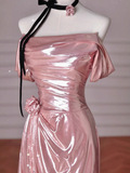 Classy Mermaid Off The Shoulder Pink Sequin Long Prom Dresses Formal Gown Summer Wedding Guest Dresses Wedding Guest Outfit HZ1121