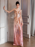 Modest A line Straps Pink Sequin Formal Gown 20th Birthday Dress Prom Dresses 18th Birthday Outfits HZ1121
