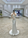 Dreamy Wedding Dress Mermaid Spaghetti Straps White Satin Summer Long Wedding Dresses Bridal Gowns HZ1121