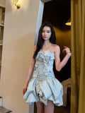 Sexy Sheath Strapless Blue Flowers Short Homecoming Dress Summer Hoco Dresses Cocktail Dress 18th Birthday Outfits HZ1121