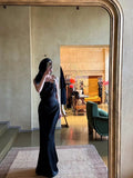 Classy Mermaid One Shoulder Black Satin Long Prom Dresses Party Dress Birthday Outfits Graduation Dresses HZ1121