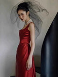 Classy Mermaid Square Red Long Prom Gown Summer Wedding Guest Dress Bridal Guest Dresses Wedding Outfits For Guest HZ1121