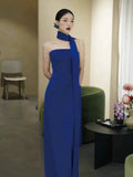 Classy Sheath Strapless Royal Blue Long Prom Gown Summer Wedding Guest Dress Bridal Guest Dresses Wedding Outfits For Guest HZ1121