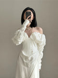 Vintage Wedding Dress Sheath Off The Shoulder Long Sleeves White Summer Beach Long Sleeves Wedding Dresses Bridal Gowns HZ1121