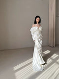 Vintage Wedding Dress Sheath Off The Shoulder Long Sleeves White Summer Beach Long Sleeves Wedding Dresses Bridal Gowns HZ1121