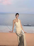 Vintage Wedding Dress Sheath One Shoulder White Summer Beach Long Wedding Dresses Bridal Gowns HZ1121