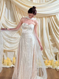 Simple Wedding Dress A Line Sweetheart White Sequin Summer Beach Long Wedding Dresses Bridal Gowns HZ1121