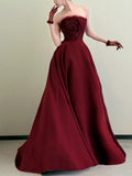 Classy Ball Gown Strapless Wine Red Long Prom Gown Summer Wedding Guest Dress Bridal Guest Dresses Wedding Outfits For Guest HZ1121