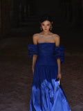 Classy A line Strapless Royal Blue Long Prom Gown Summer Wedding Guest Dress Bridal Guest Dresses Wedding Outfits For Guest HZ1121