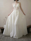 Vintage Wedding Dress A line Halter Lace White Summer Beach Long Wedding Dresses Bridal Gowns HZ1121