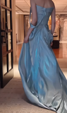 Sexy Mermaid Strapless Light Sky Blue Satin Prom Dresses Party Dress Summer 20th Birthday Outfits Birthday Dresses HZ1121
