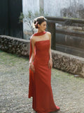 Classy Sheath Strapless Red Long Prom Gown Summer Wedding Guest Dress Bridal Guest Dresses Wedding Outfits For Guest HZ1121