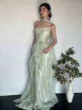 Modest A line Strapless Mint Green Long Prom Gown Summer Wedding Guest Dress With Scarf Bridal Guest Dresses Wedding Outfits For Guest HZ1121