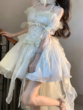 Vintage High Low Off The Shoulder Short Sleeves 18th White Birthday Dress Lolita Summer Dress Birthday Outfits HZ1121