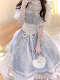Vintage Ball Gown Off The Shoulder Blue Short Summer Holiday Dresses 16th Birthday Dress Lolita Dress White Birthday Outfits HZ1121