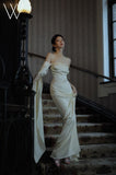 Elegant Mermaid Halter Ivory Satin Long Prom Dresses Party Dress Summer 20th Birthday Outfits 18th Birthday Dresses HZ1121