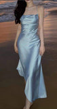 Elegant A line Halter Light Sky Blue Long Prom Dresses Party Dress Summer 20th Birthday Outfits 18th Birthday Dresses HZ1121
