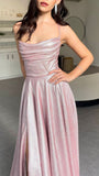 Classy A line Spaghetti Straps Pink Sequin Slit Formal Long Prom Gown Summer Wedding Guest Dress Bridal Guest Dresses Wedding Outfits For Guest HZ1121
