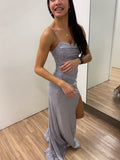 Classy Sheath Spaghetti Straps Lilac Sequin Slit Formal Long Prom Gown Summer Wedding Guest Dress Bridal Guest Dresses Wedding Outfits For Guest HZ1121