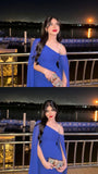 Classy A Line One Shoulder Royal Blue Sleeveless Chiffon Formal Long Prom Gown Summer Wedding Guest Dress Bridal Guest Dresses Wedding Outfits For Guest HZ1121