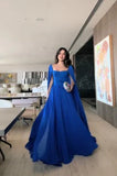 Classy A Line Sweetheart Royal Blue Long Sleeves Chiffon Formal Long Prom Gown Summer Wedding Guest Dress Bridal Guest Dresses Wedding Outfits For Guest HZ1121