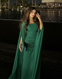 Classy A Line Strapless Green Long Sleeves Chiffon Formal Long Prom Gown Summer Wedding Guest Dress Bridal Guest Dresses Wedding Outfits For Guest HZ1121